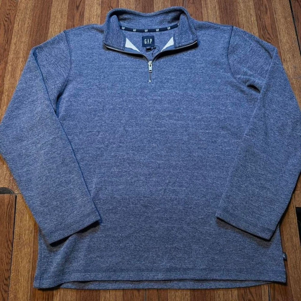 Gap Blue Heather Essential Quarter Zip Sleeve Sweatshirt Large